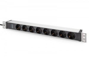 Digitus Listwa zasilająca PDU 19" Rack, 8x gniazdo ze stykami ochronnymi unischuko 16A/230V, 1x wtyczka IEC C20, 16A, przewód zasilający 2 m, Aluminio