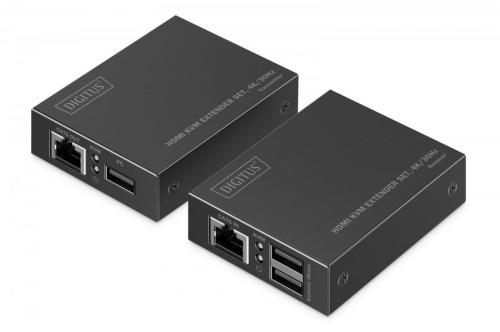 Digitus Przedłużacz (extender) po skrętce kat.6 HDMI 4K/30Hz z KVM USB 1.1 do 40m/70m, max. 253 odbiorniki, sterowanie IR - zestaw (odbiornik/nadajnik