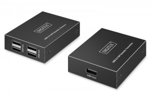 Digitus Przedłużacz (extender) po skrętce kat.6 USB 2.0 do 150m, 4x USB-A do 480 Mbps, 1x RJ45 (Gigabit Ethernet) - zestaw (odbiornik/nadajnik)
