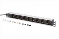 Digitus Listwa zasilająca PDU Rack 19" z bezpiecznikiem przeciążeniowym, 9 gniazd Schuko CEE 7/3 (45°), kabel 2m wtyk IEC C14, 10A, aluminiowa