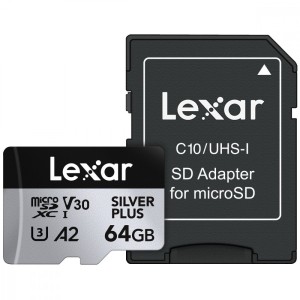 Lexar Karta pamięci microSD 64GB C10 A2 U3 V30 205/100MB/s Silver Plus