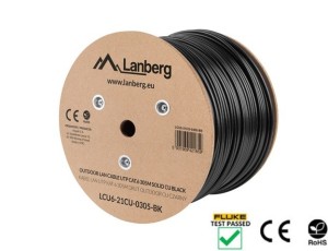Lanberg Kabel LAN SFTP Cat.6a Outdoor CU 305 m | FLUKE PASSED | LCS6-21CU-0305-BK