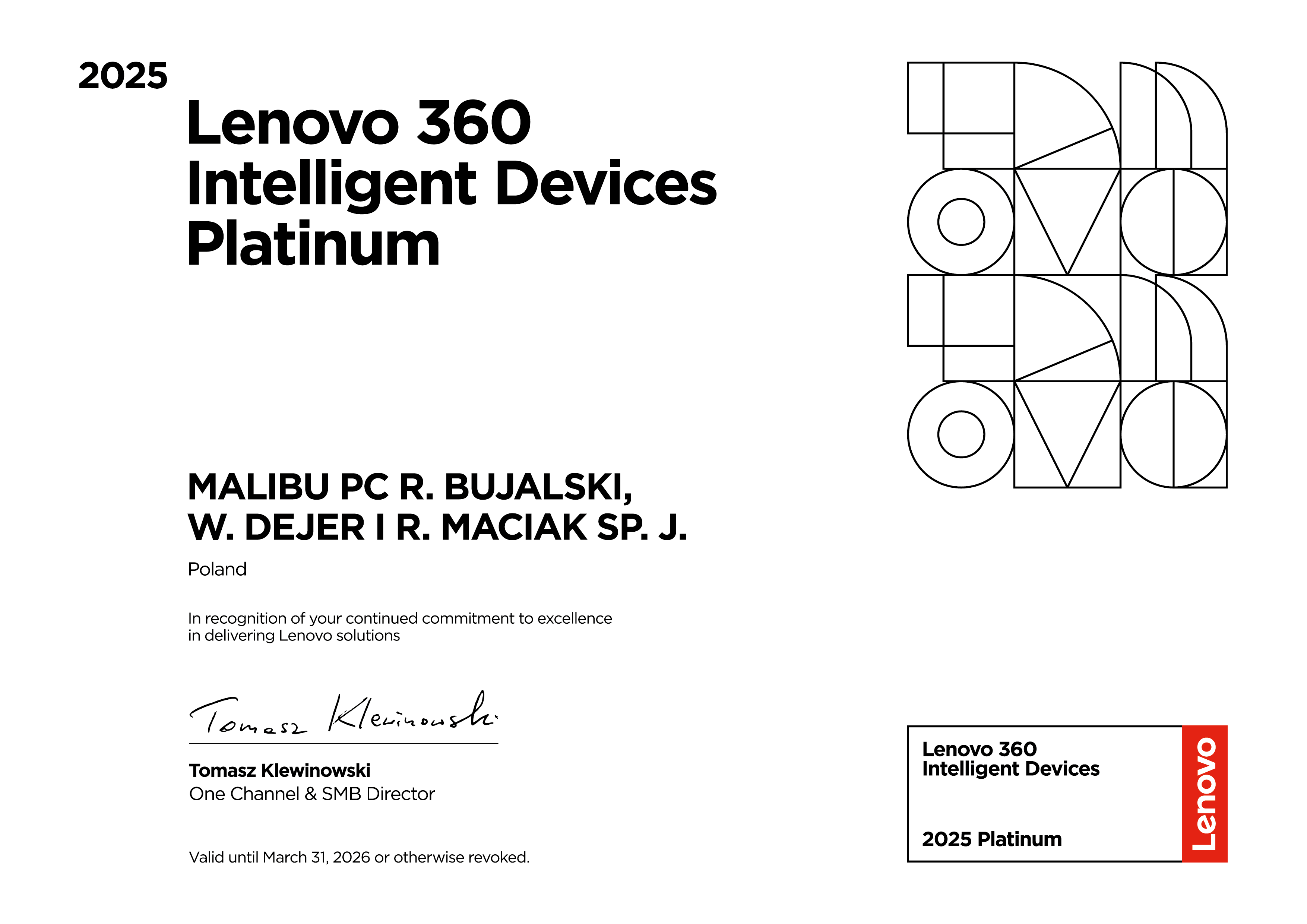 Certyfikat Lenovo Polska